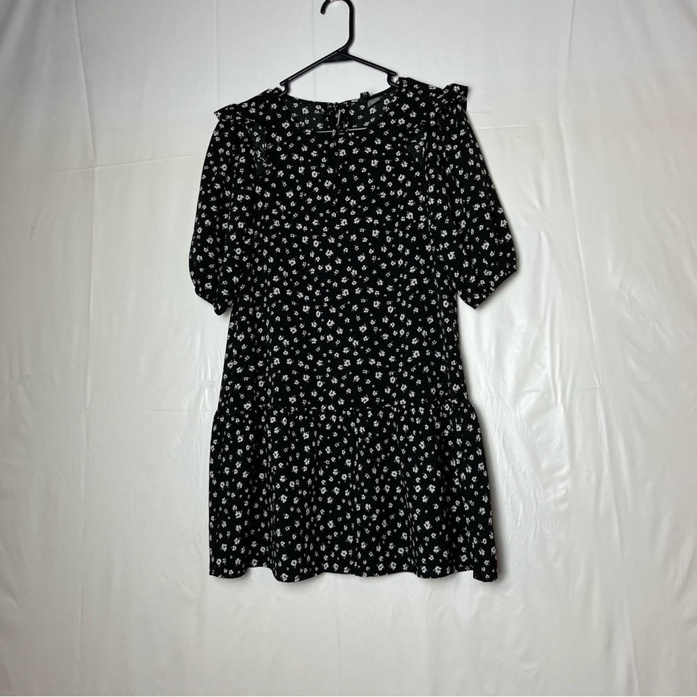 DIBIDED H&M women 3/4 sleeve black white‎ floral mini dress size XSmall - Picture 13 of 15